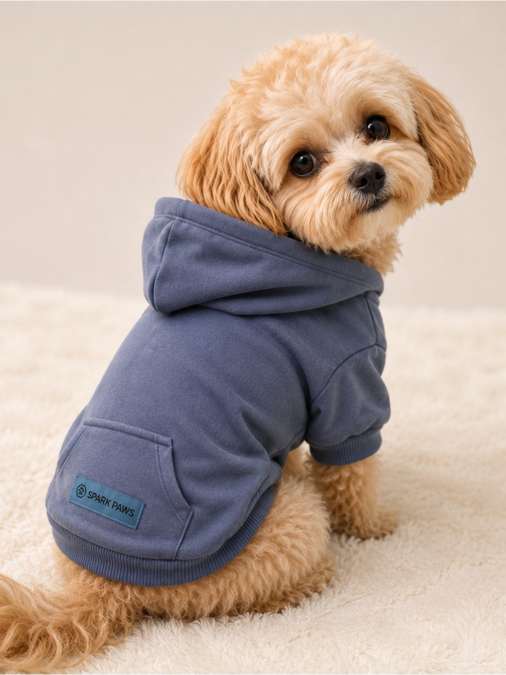 Spark Paws Dog Hoodie Blue Fleece Pet Kangaroo Pocket Cozy Sweatshirt
